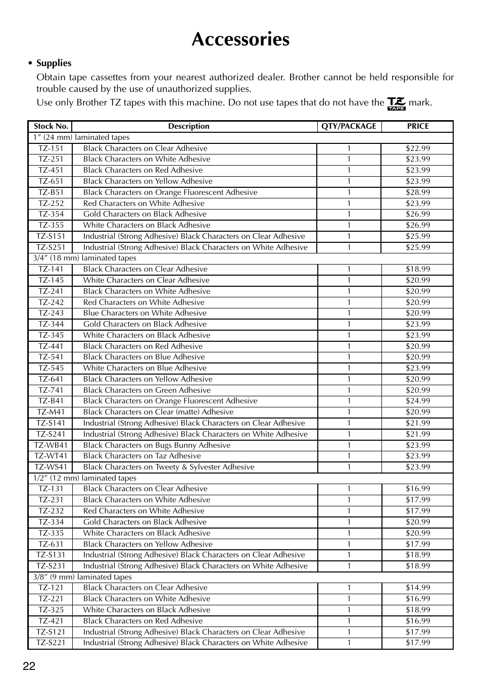 Accessories | Brother P-TOUCH PT-1500PC User Manual | Page 24 / 55