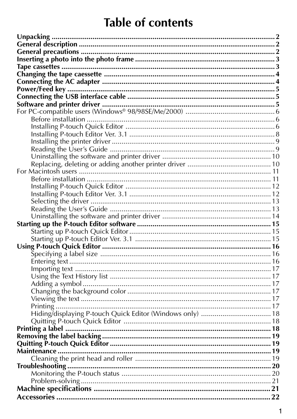 Brother P-TOUCH PT-1500PC User Manual | Page 3 / 55