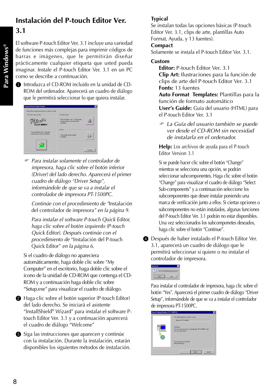 Instalaci ó n del p-touch editor ver. 3.1, Instalación del p-touch editor ver. 3.1 | Brother P-TOUCH PT-1500PC User Manual | Page 38 / 55