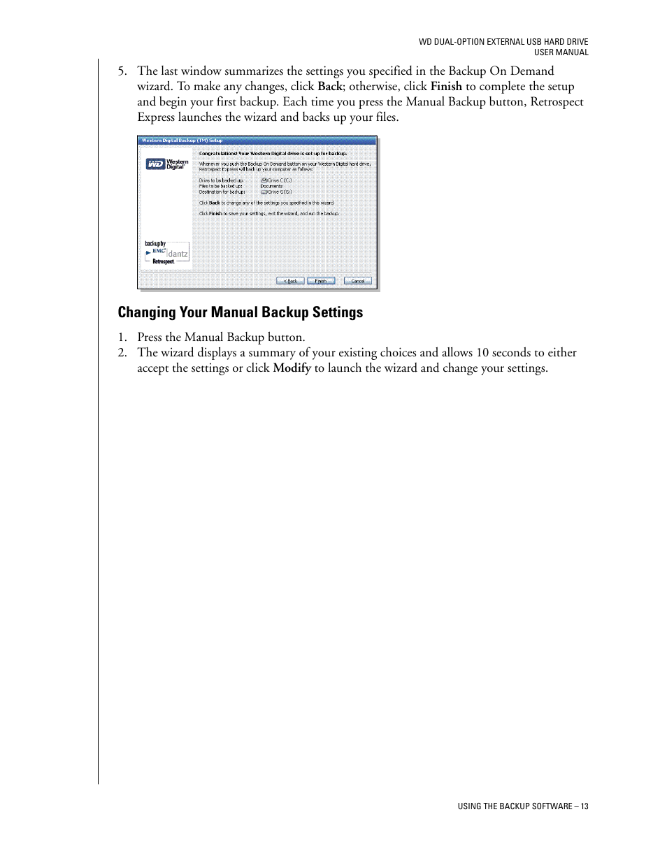 Changing your manual backup settings | Western Digital WD Dual-Option USB External Drive User Manual User Manual | Page 17 / 30