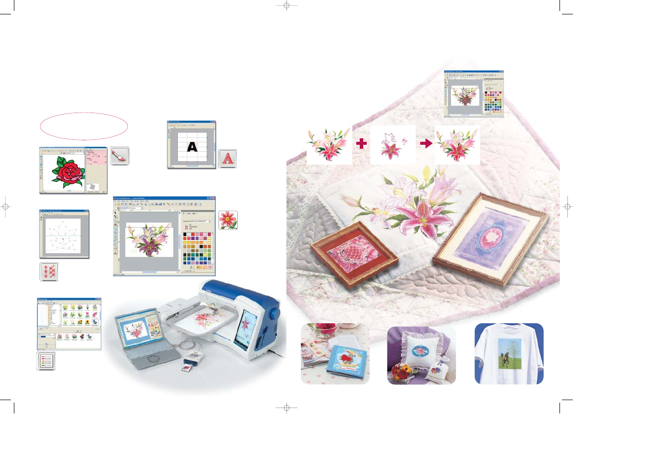 Ealize your embroi dery dream, Print and stitch, 5 applications | Brother 8 User Manual | Page 2 / 5