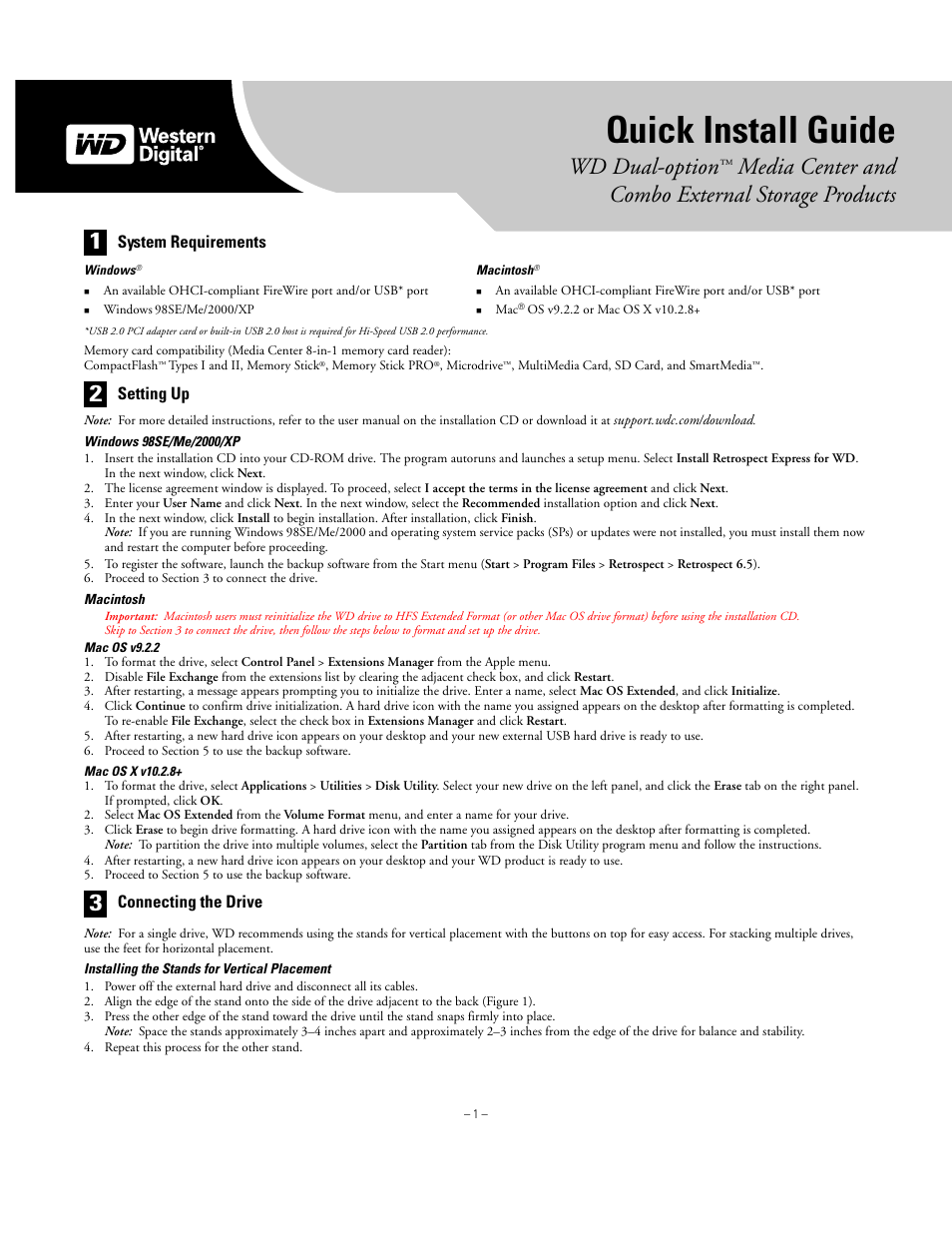 Western Digital WD Dual-Option Media Center Quick Install Guide User Manual | 4 pages