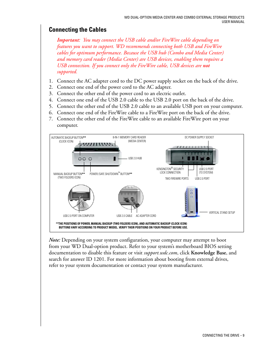 Connecting the cables | Western Digital WD Dual-Option Media Center User Manual User Manual | Page 13 / 35