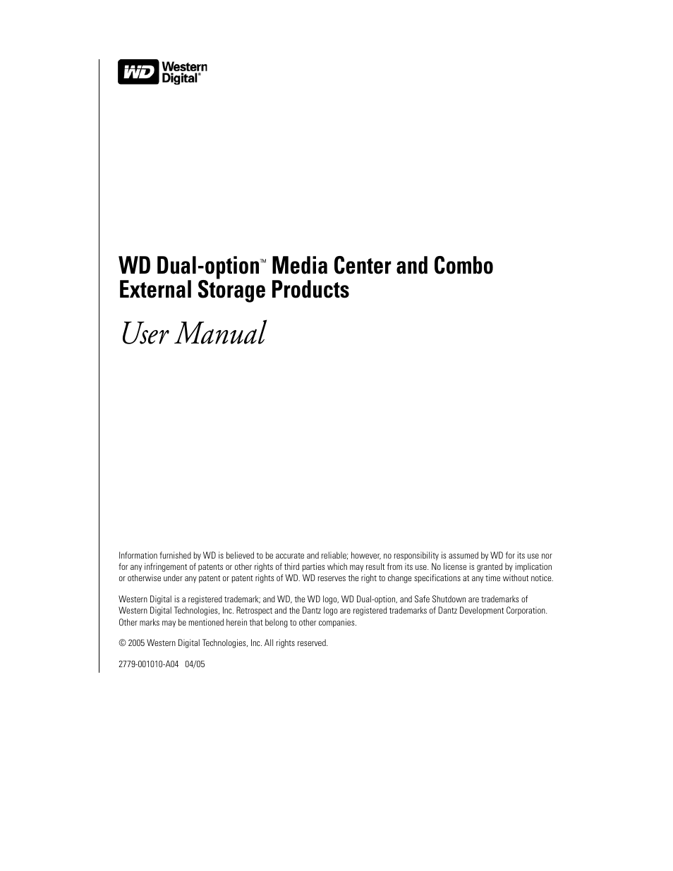 User manual, Wd dual-option, Media center and combo external storage products | Western Digital WD Dual-Option Media Center User Manual User Manual | Page 2 / 35