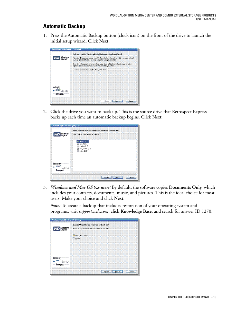 Automatic backup | Western Digital WD Dual-Option Media Center User Manual User Manual | Page 20 / 35