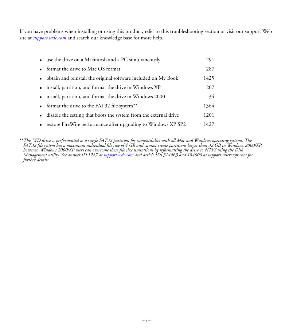 Troubleshooting | Western Digital My Book Pro Edition Quick Install Guide User Manual | Page 8 / 9