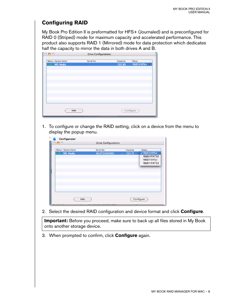 Configuring raid | Western Digital My Book Pro Edition II User Manual User Manual | Page 11 / 29