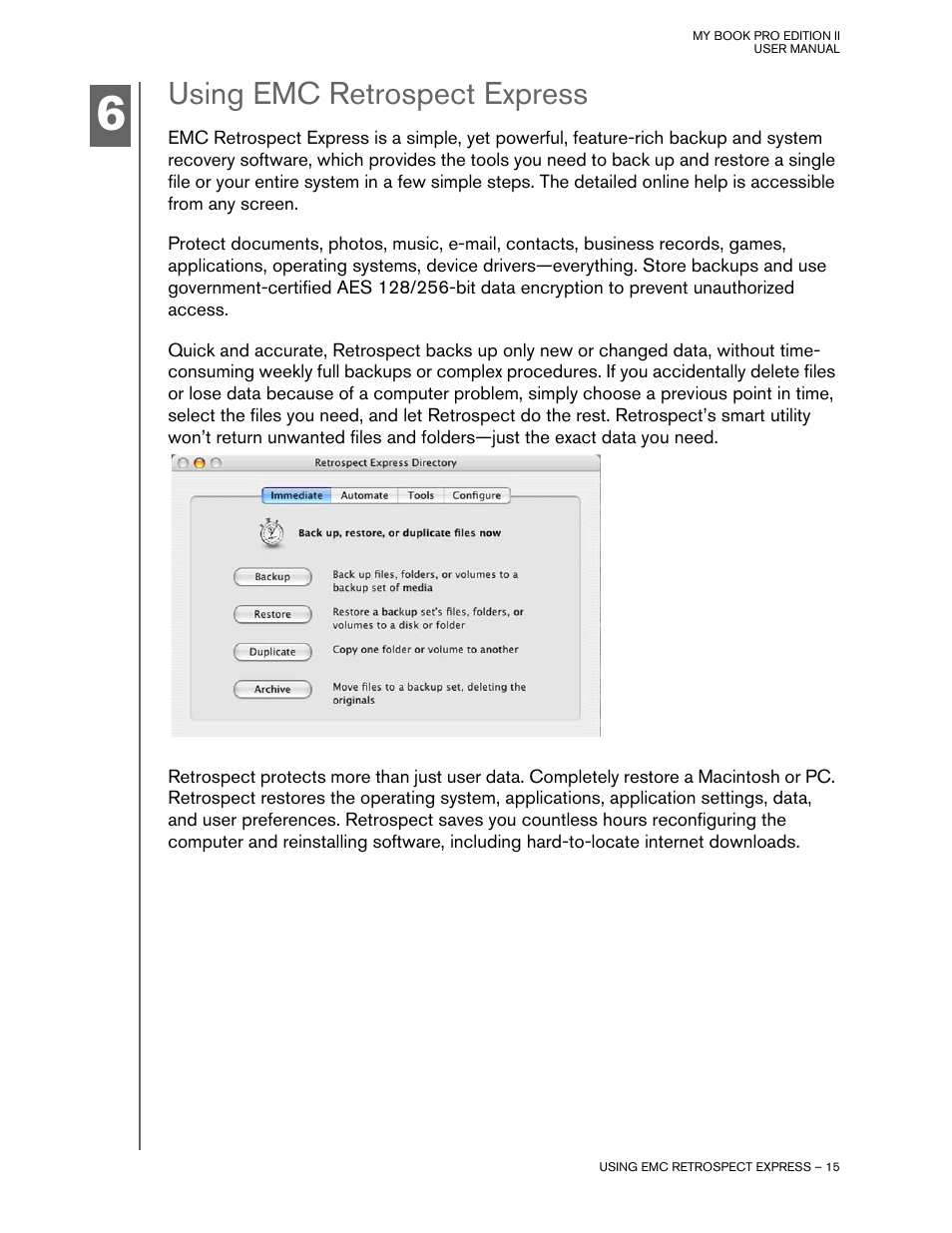 Using emc retrospect express | Western Digital My Book Pro Edition II User Manual User Manual | Page 18 / 29