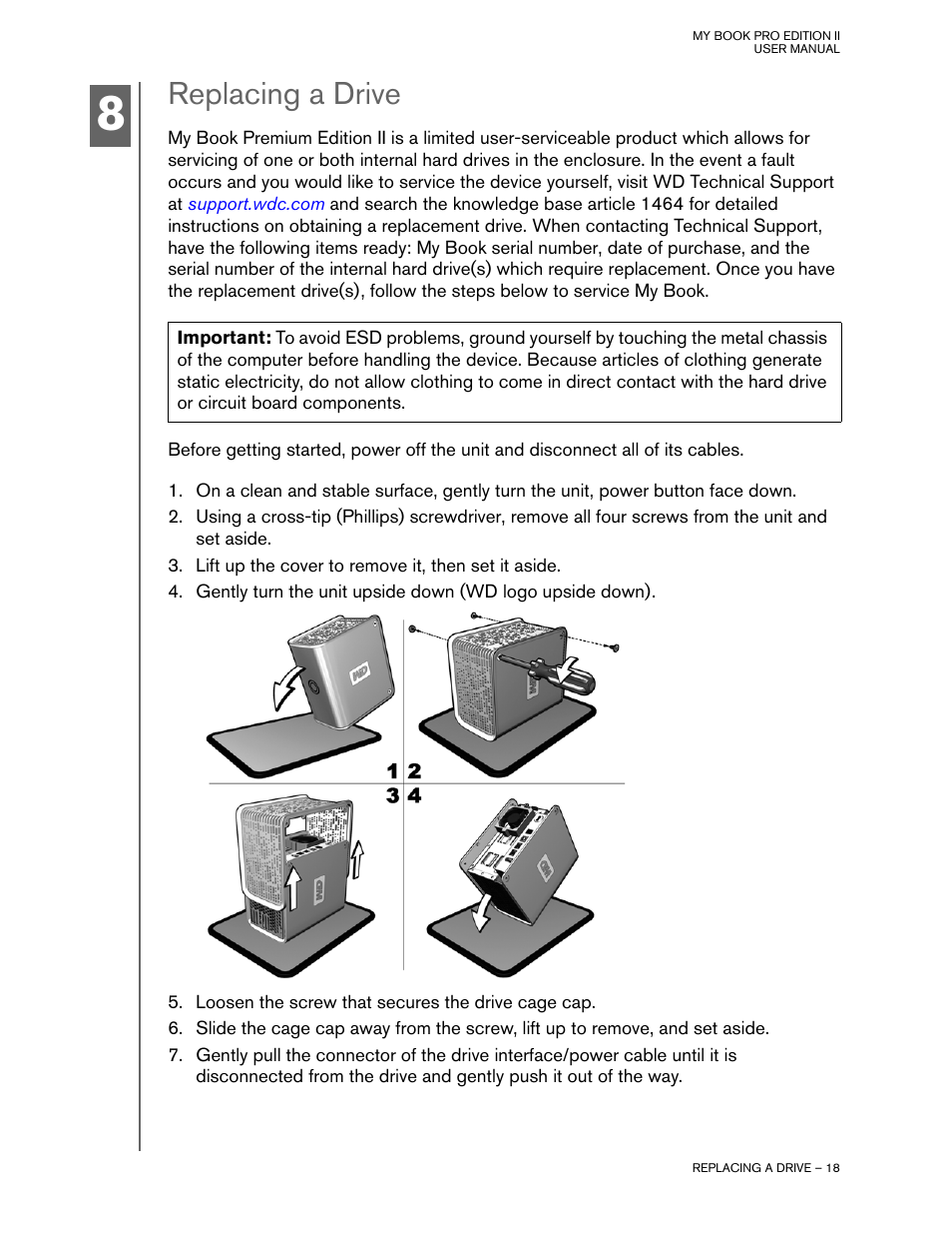 Replacing a drive | Western Digital My Book Pro Edition II User Manual User Manual | Page 21 / 29