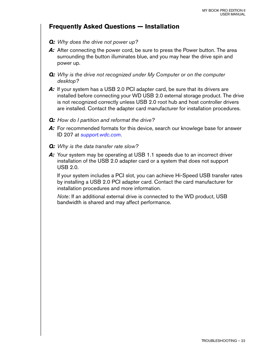 Frequently asked questions — installation | Western Digital My Book Pro Edition II User Manual User Manual | Page 25 / 29