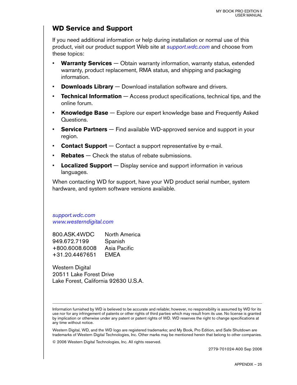 Wd service and support | Western Digital My Book Pro Edition II User Manual User Manual | Page 28 / 29