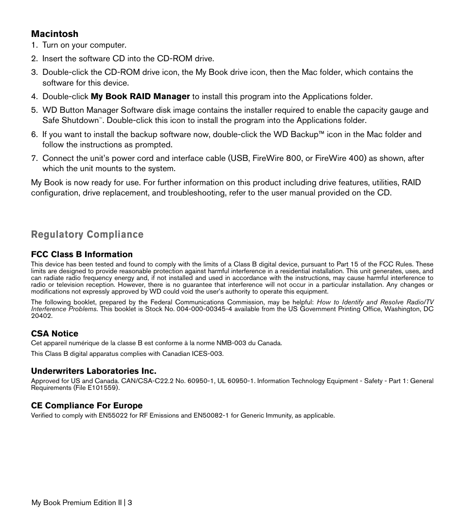 Regulatory compliance | Western Digital My Book Premium Edition II Quick Install Guide User Manual | Page 4 / 5