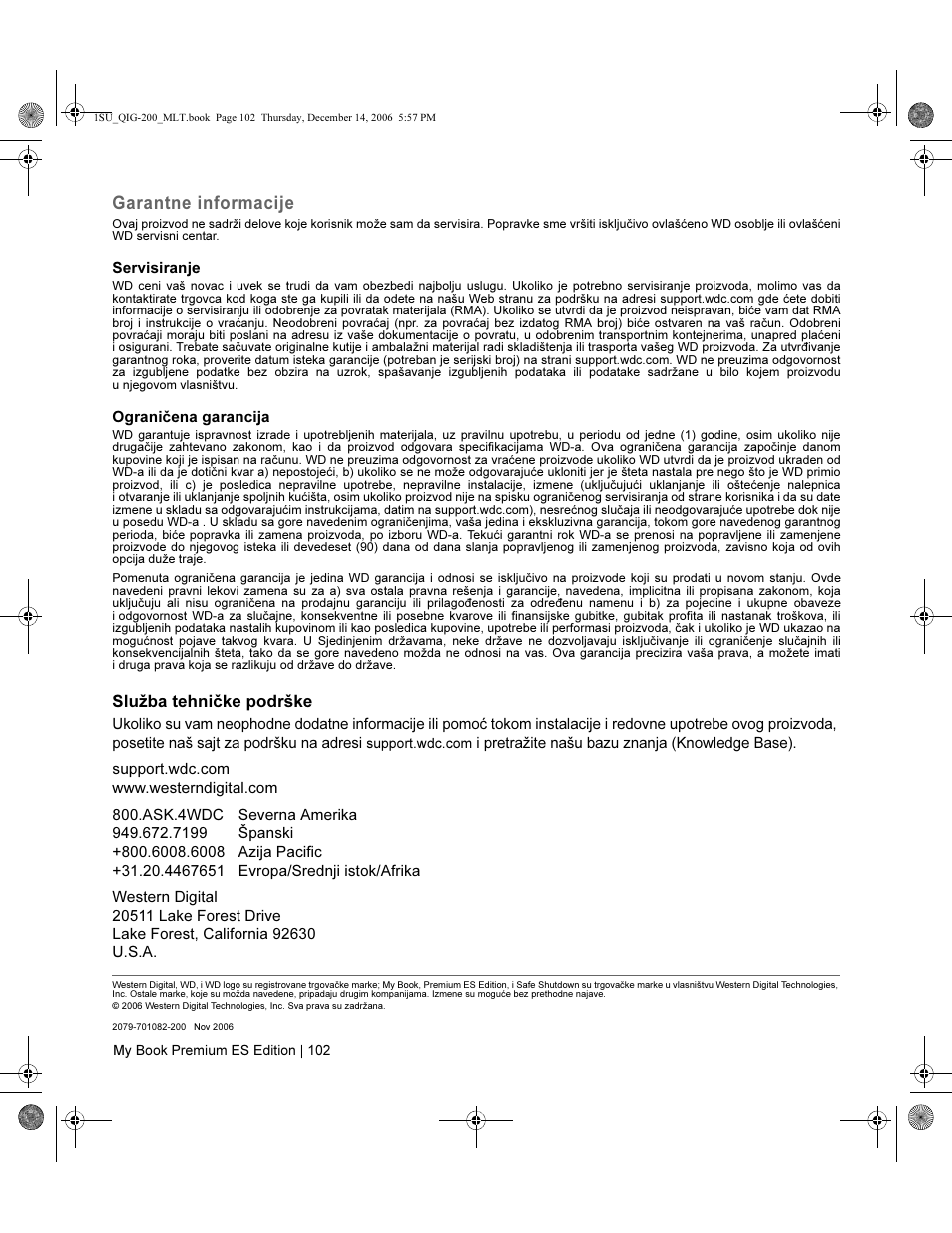 Garantne informacije | Western Digital My Book Premium ES Edition Quick Install Guide User Manual | Page 103 / 121