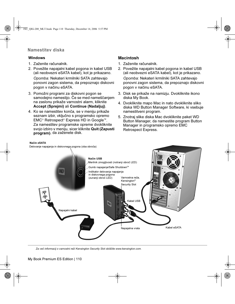 Namestitev diska, Macintosh | Western Digital My Book Premium ES Edition Quick Install Guide User Manual | Page 111 / 121