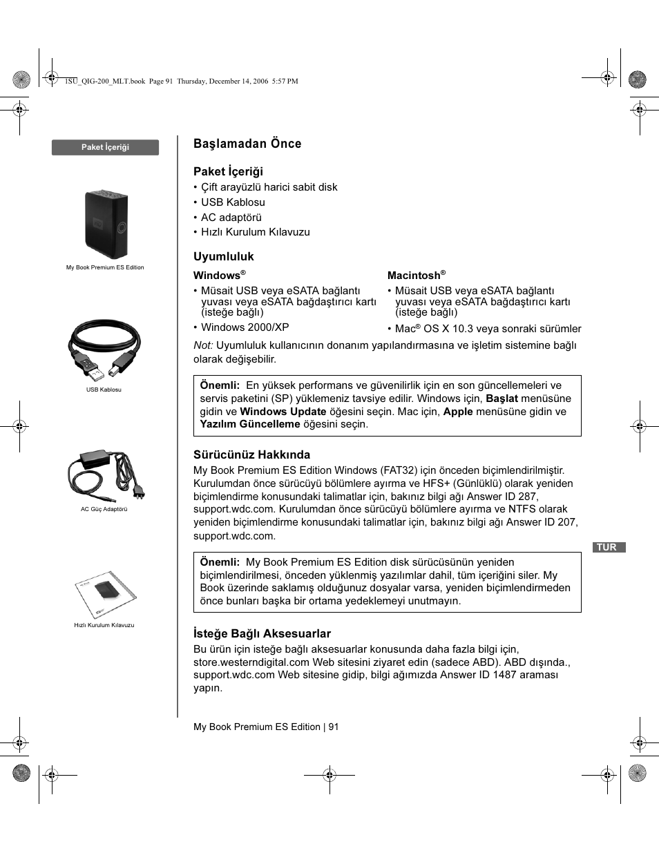Başlamadan önce | Western Digital My Book Premium ES Edition Quick Install Guide User Manual | Page 92 / 121