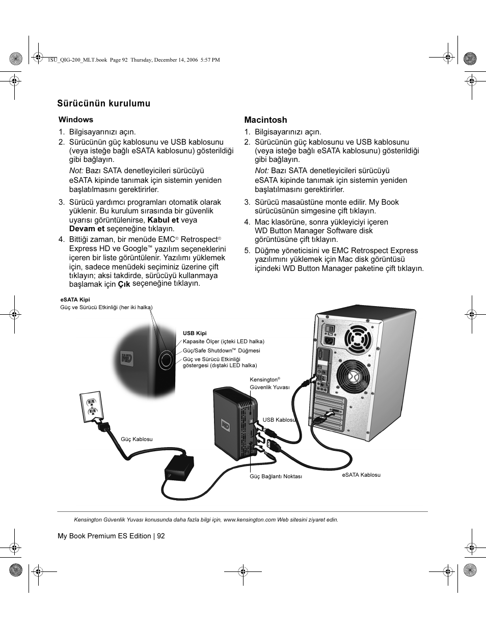 Sürücünün kurulumu, Macintosh | Western Digital My Book Premium ES Edition Quick Install Guide User Manual | Page 93 / 121
