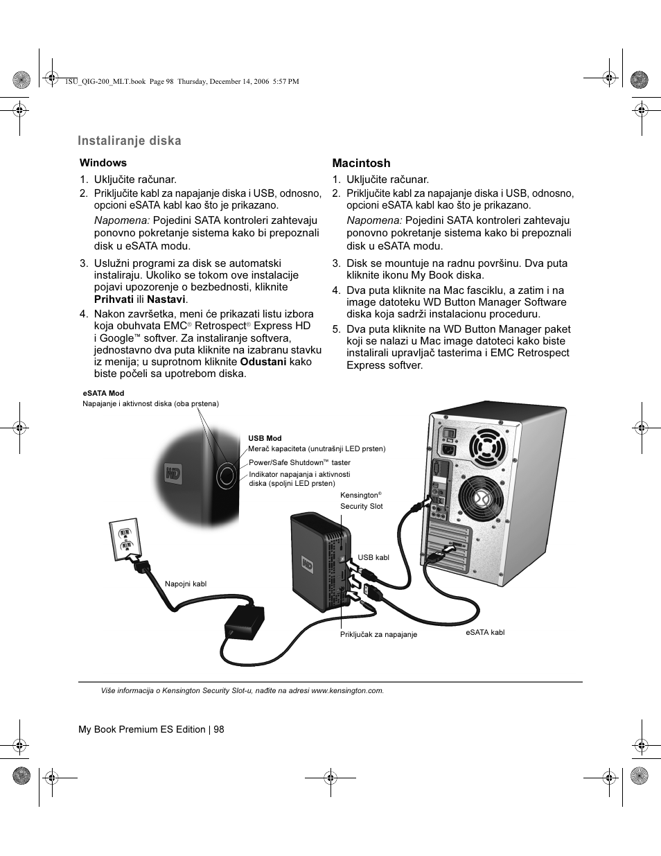 Instaliranje diska, Macintosh | Western Digital My Book Premium ES Edition Quick Install Guide User Manual | Page 99 / 121