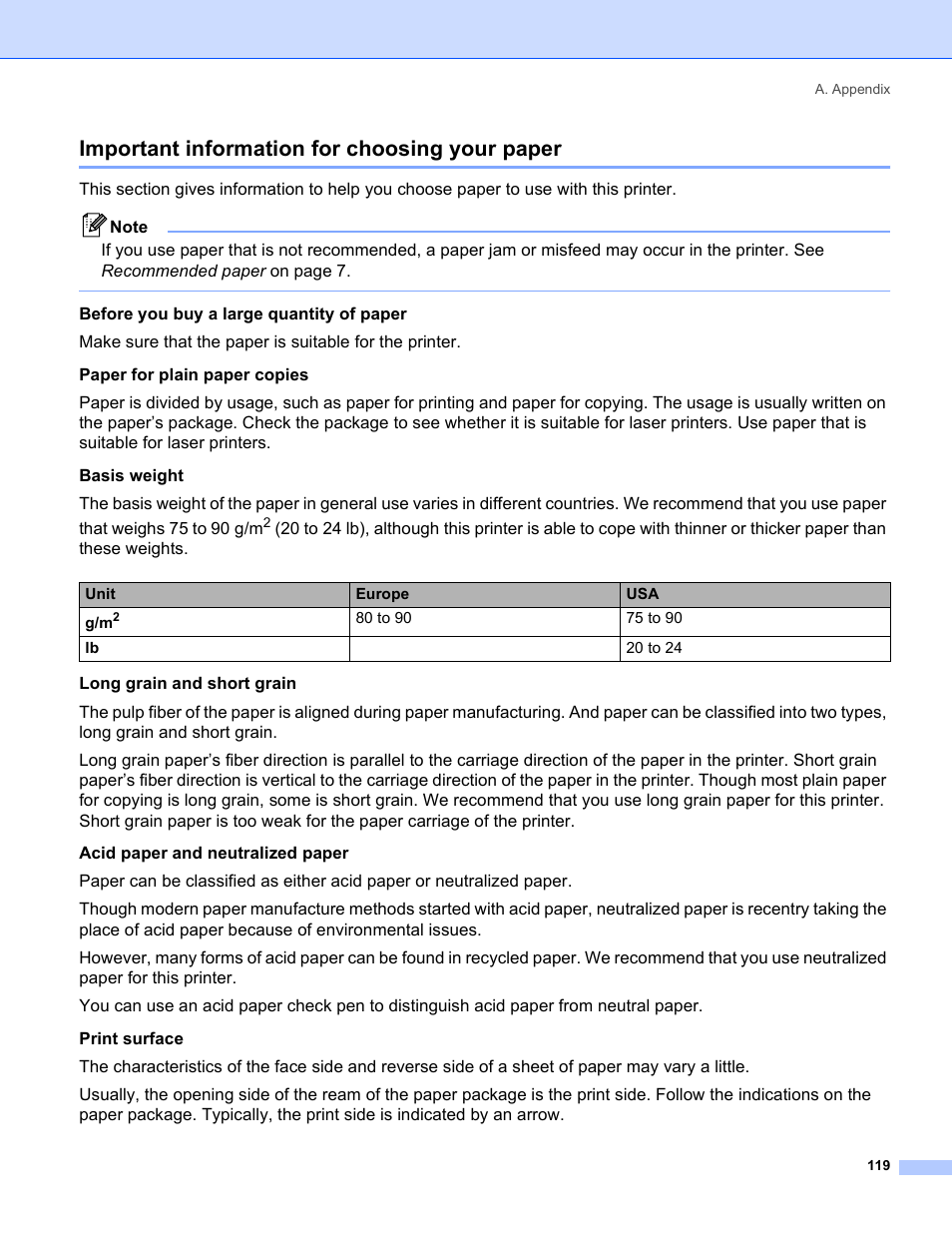 Important information for choosing your paper | Brother HL-5280DW User Manual | Page 127 / 152
