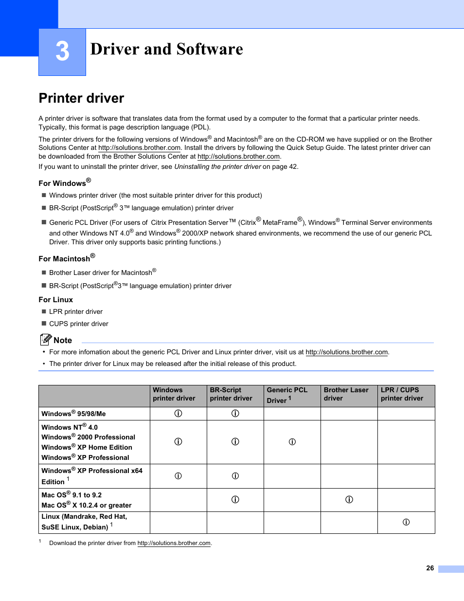 3 driver and software, Printer driver, Driver and software | Brother HL-5280DW User Manual | Page 34 / 152