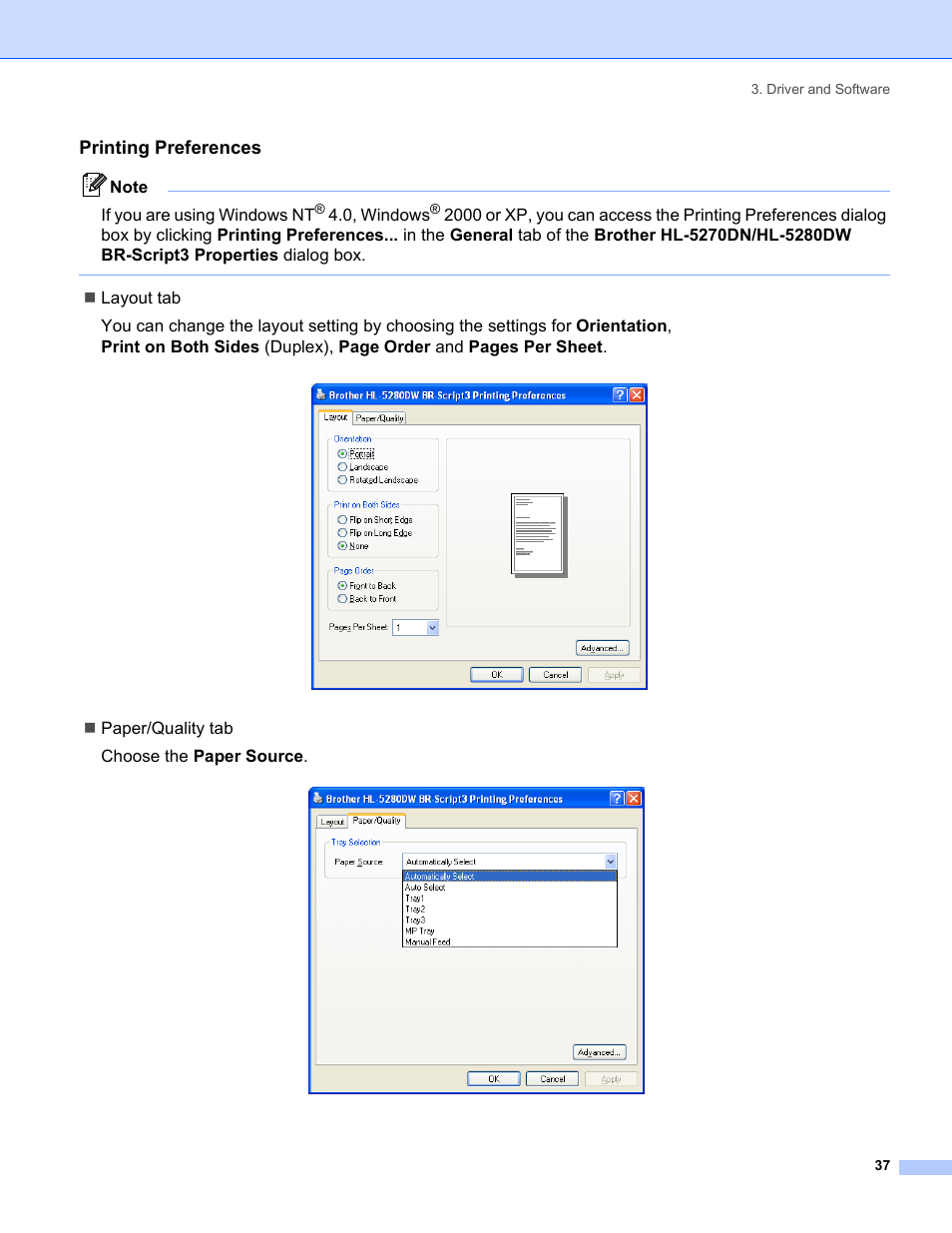 Printing preferences | Brother HL-5280DW User Manual | Page 45 / 152