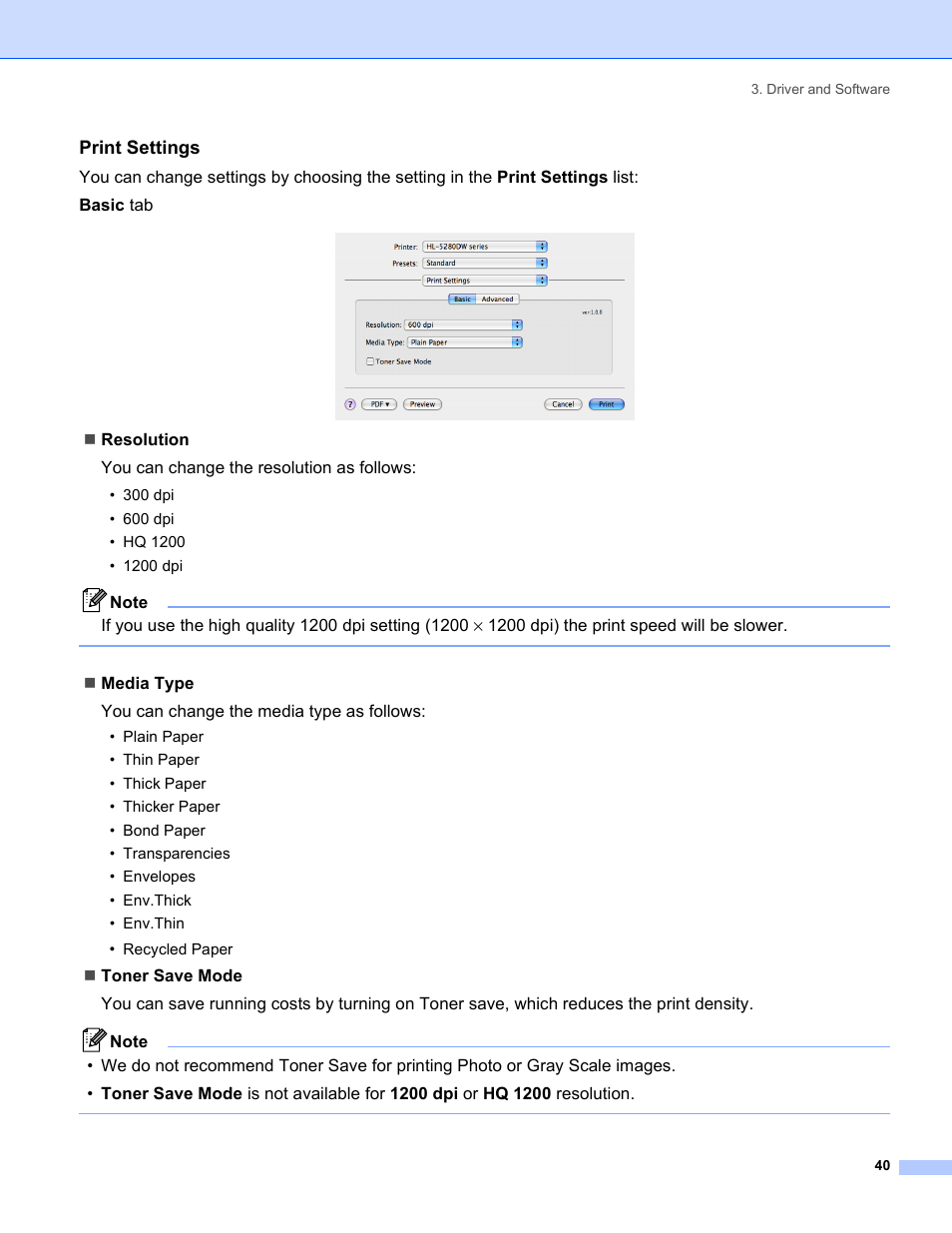 Print settings | Brother HL-5280DW User Manual | Page 48 / 152