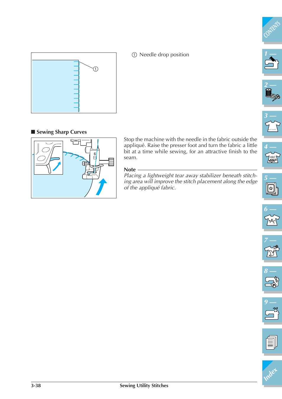 Sewing sharp curves -38 | Brother ULT 2003D User Manual | Page 111 / 321