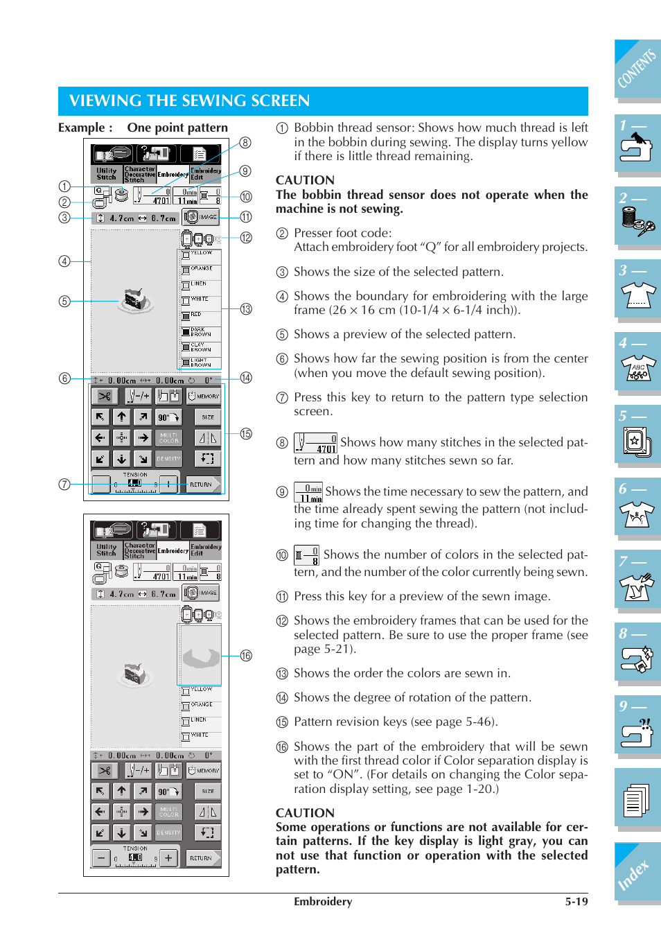 Viewing the sewing screen -19, Viewing the sewing screen | Brother ULT 2003D User Manual | Page 194 / 321