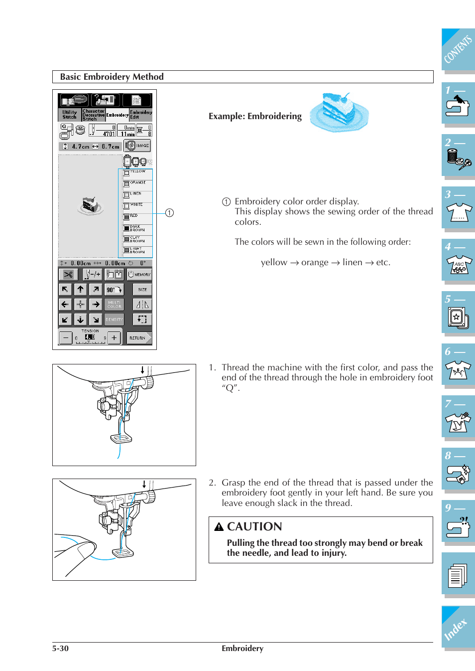 Basic embroidery method -30, Caution | Brother ULT 2003D User Manual | Page 205 / 321