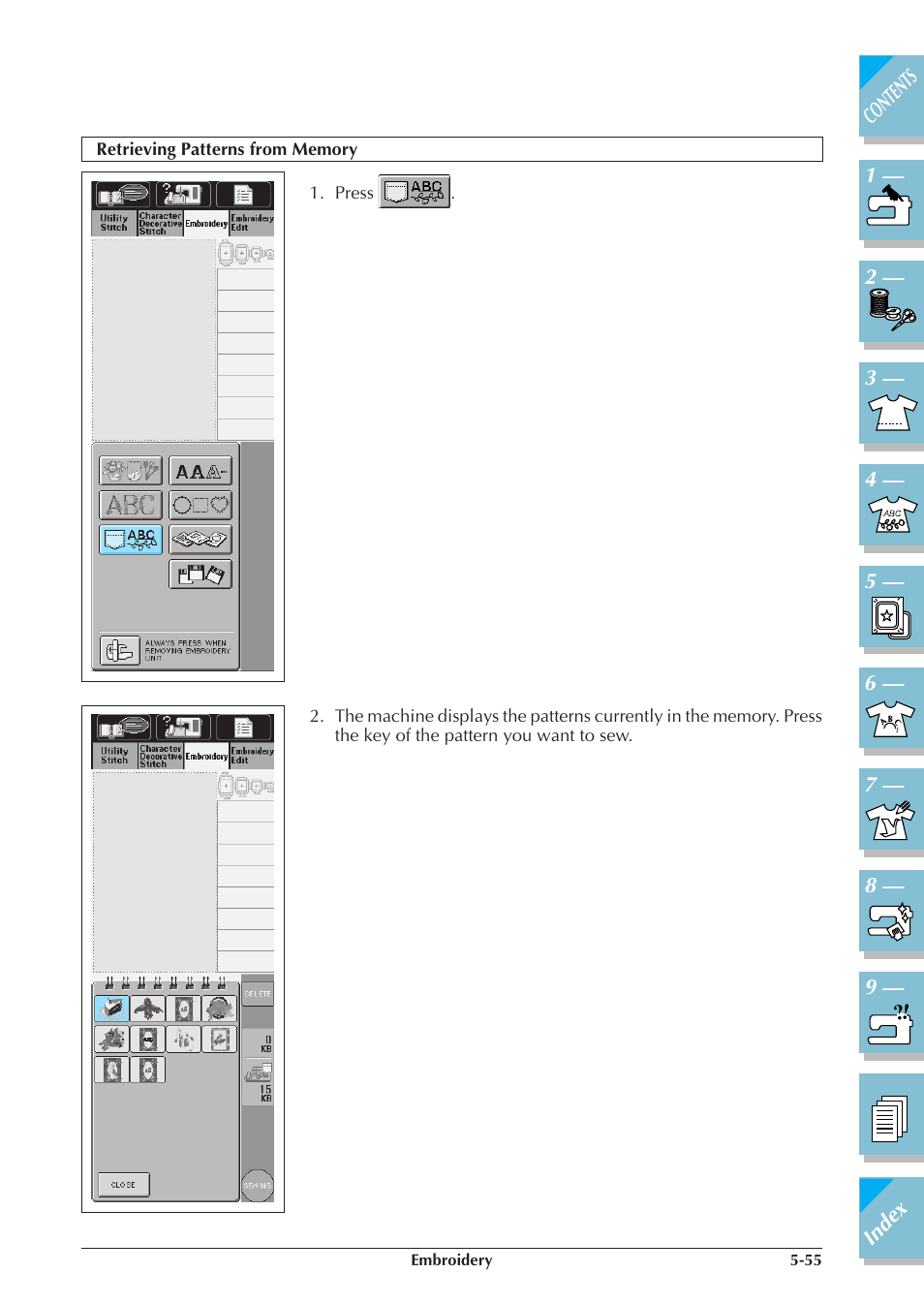 Retrieving patterns from memory -55 | Brother ULT 2003D User Manual | Page 230 / 321