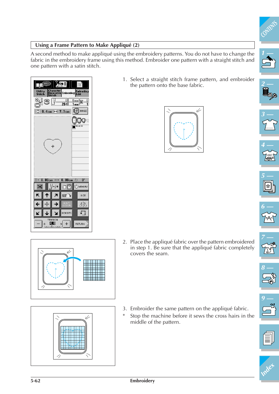 Using a frame pattern to make appliqué (2) -62 | Brother ULT 2003D User Manual | Page 237 / 321