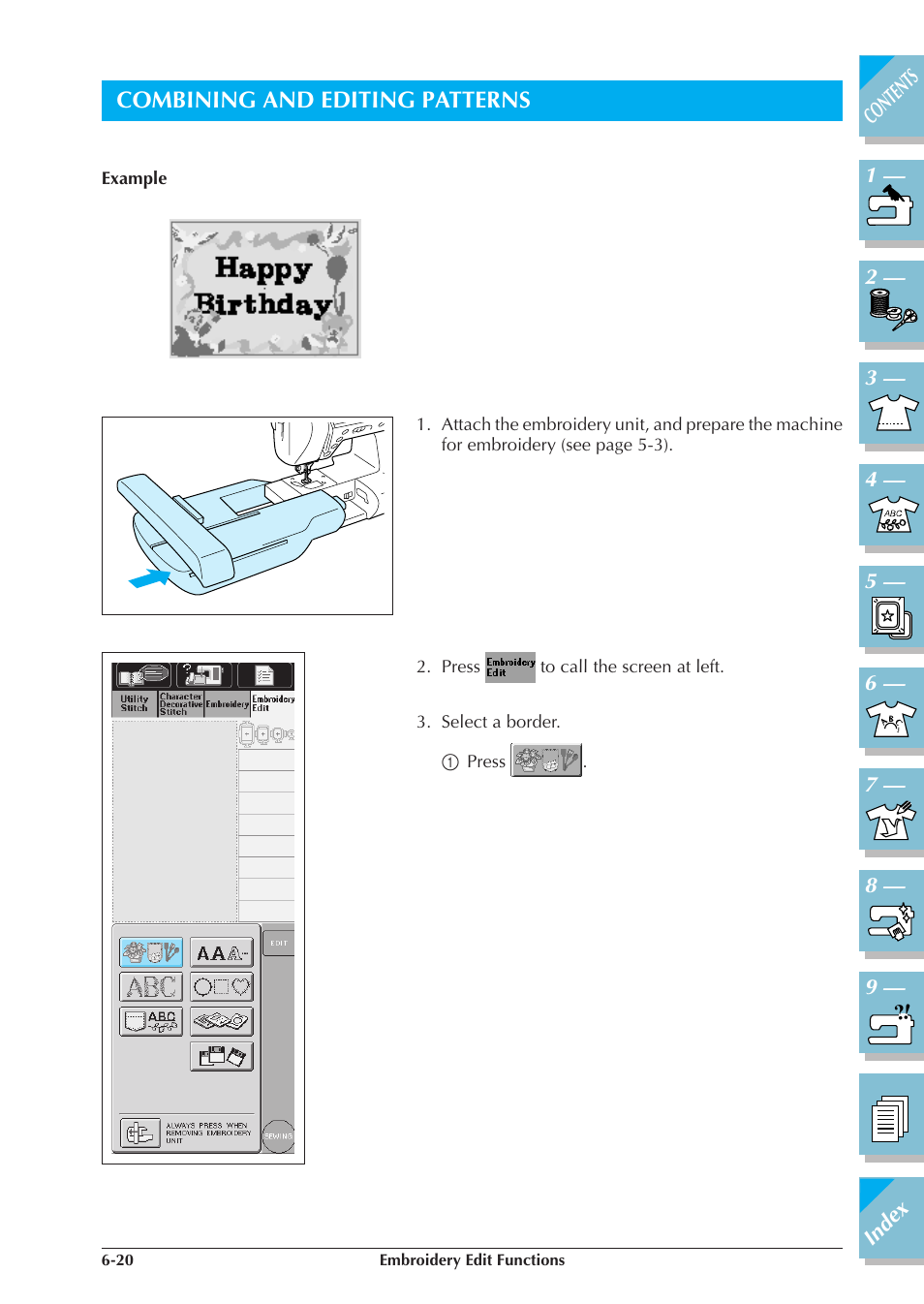 Combining and editing patterns -20, Combining and editing patterns | Brother ULT 2003D User Manual | Page 259 / 321