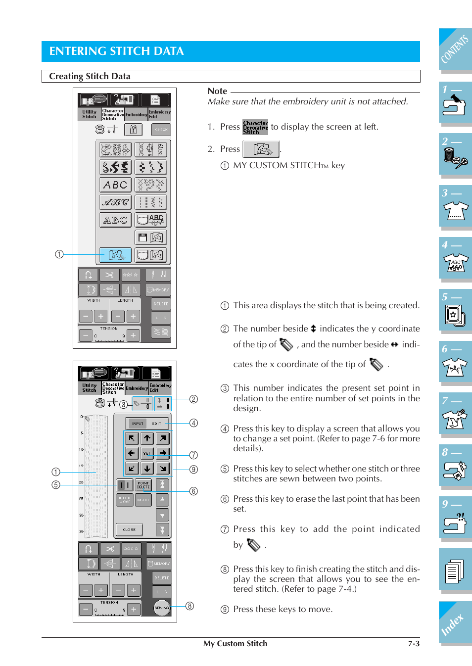 Entering stitch data -3, Creating stitch data -3, Entering stitch data | Brother ULT 2003D User Manual | Page 280 / 321