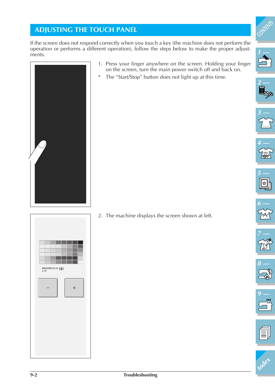 Adjusting the touch panel -2, Adjusting the touch panel | Brother ULT 2003D User Manual | Page 299 / 321