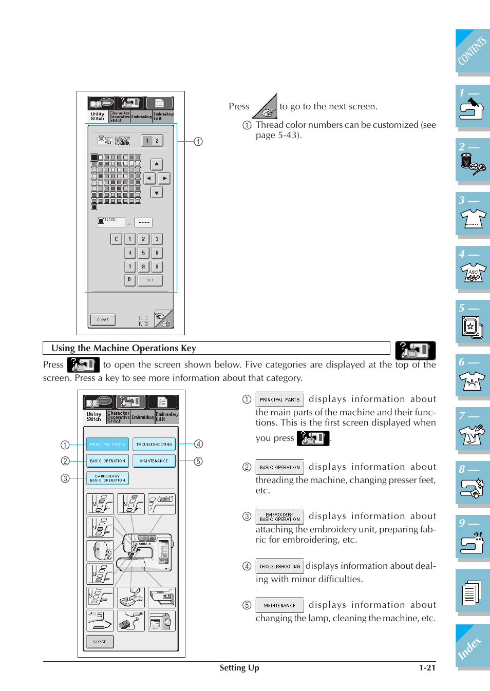 Using the machine operations key -21 | Brother ULT 2003D User Manual | Page 32 / 321