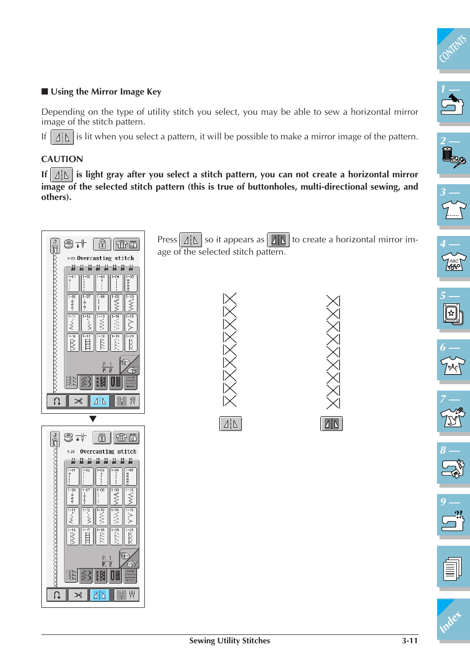 Using the mirror image key -11 | Brother ULT 2003D User Manual | Page 84 / 321