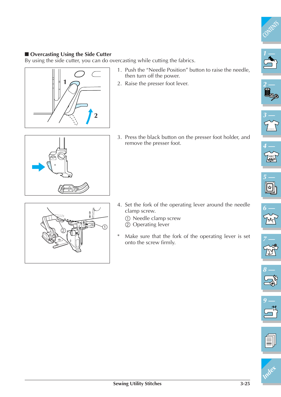 Overcasting using the side cutter 3-25 | Brother ULT 2003D User Manual | Page 98 / 321