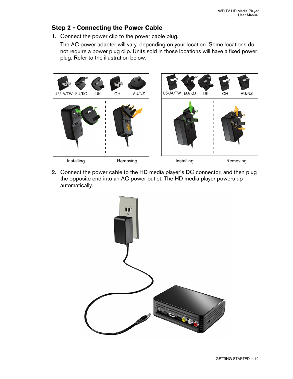 Step 2 - connecting the power cable | Western Digital WD TV HD Media Player (Gen 1) User Manual User Manual | Page 15 / 81