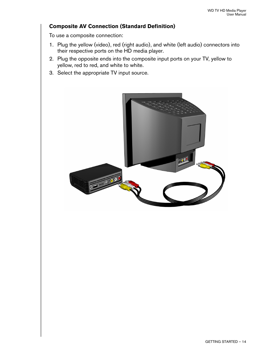 Composite av connection (standard definition) | Western Digital WD TV HD Media Player (Gen 1) User Manual User Manual | Page 17 / 81