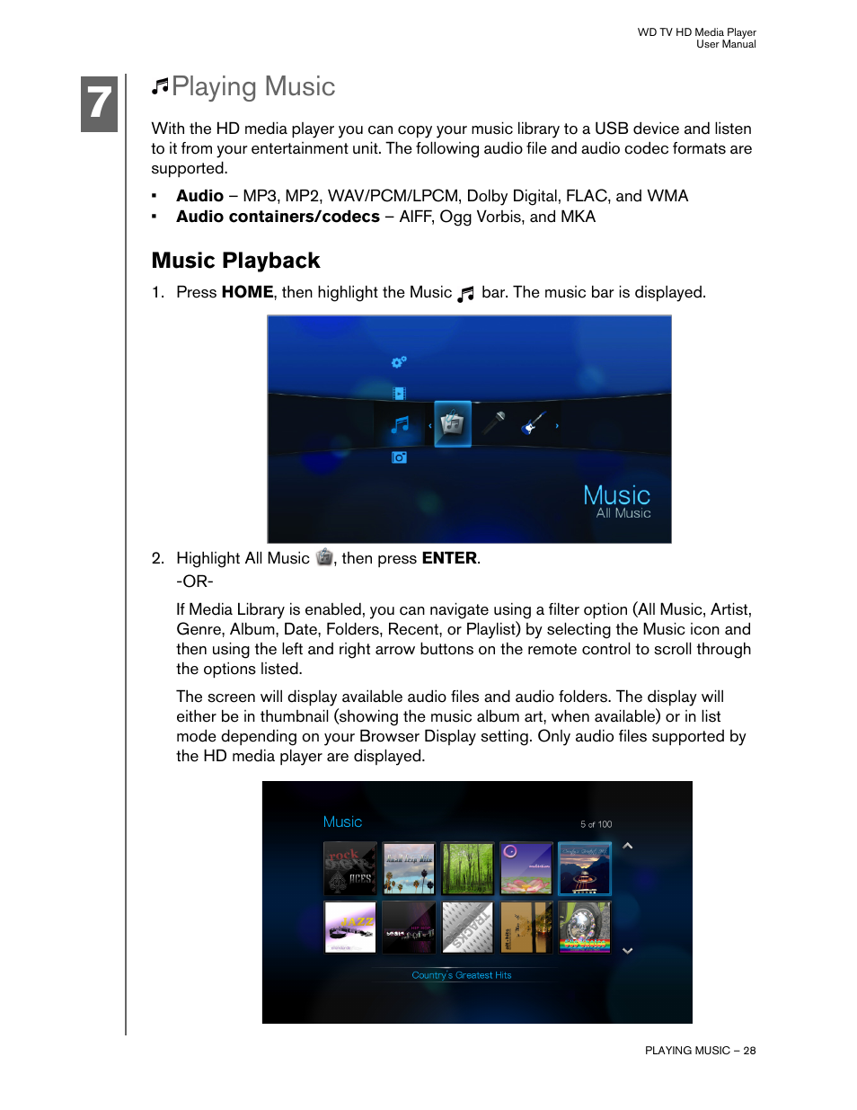 Playing music, Music playback | Western Digital WD TV HD Media Player (Gen 1) User Manual User Manual | Page 31 / 81