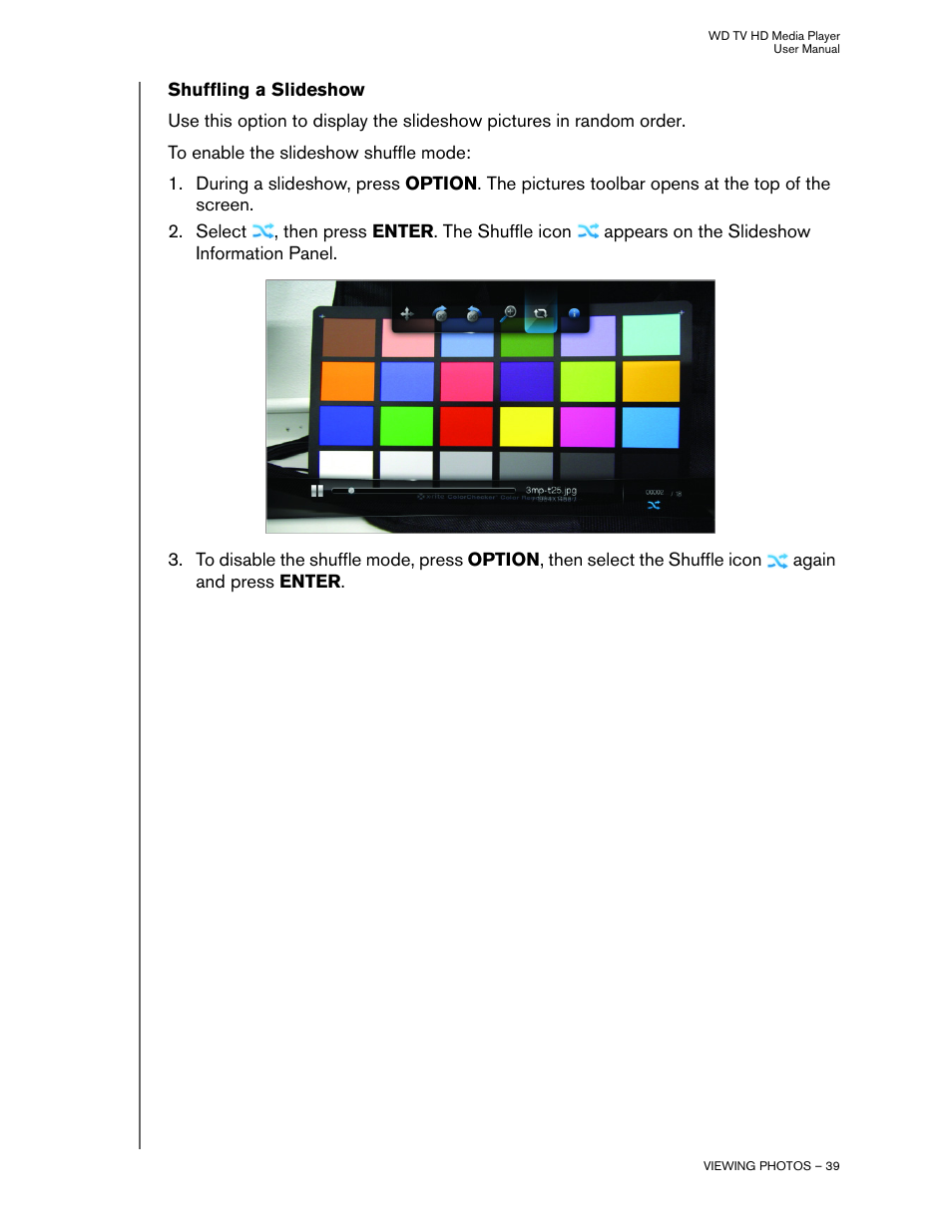 Shuffling a slideshow | Western Digital WD TV HD Media Player (Gen 1) User Manual User Manual | Page 42 / 81