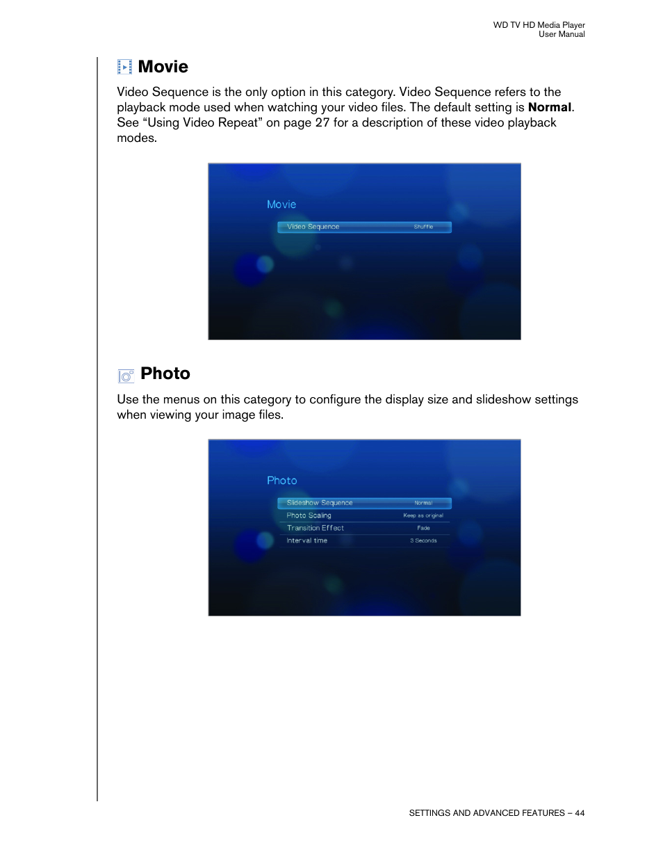 Movie, Photo | Western Digital WD TV HD Media Player (Gen 1) User Manual User Manual | Page 47 / 81