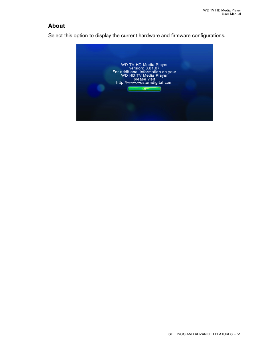 About | Western Digital WD TV HD Media Player (Gen 1) User Manual User Manual | Page 54 / 81