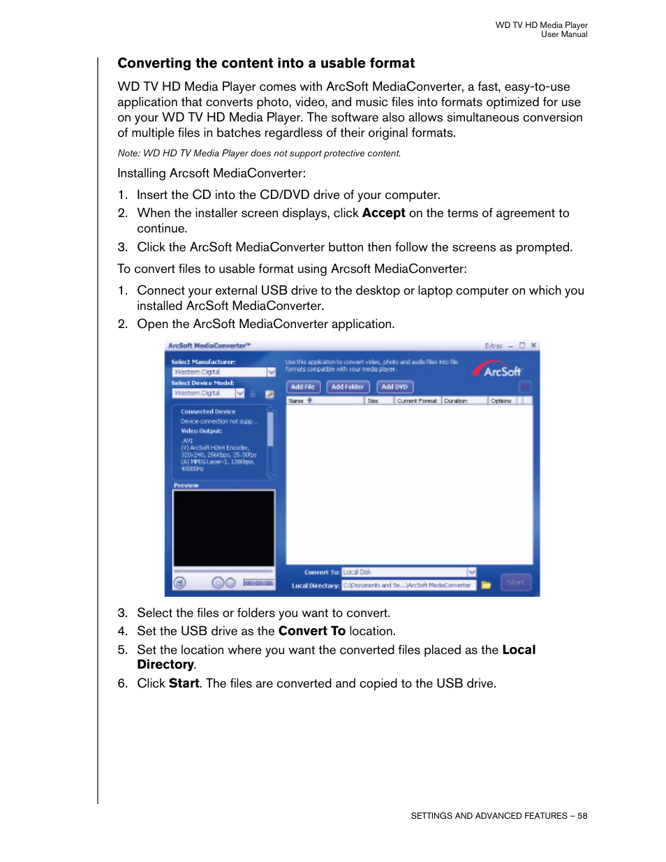 Converting the content into a usable format | Western Digital WD TV HD Media Player (Gen 1) User Manual User Manual | Page 61 / 81