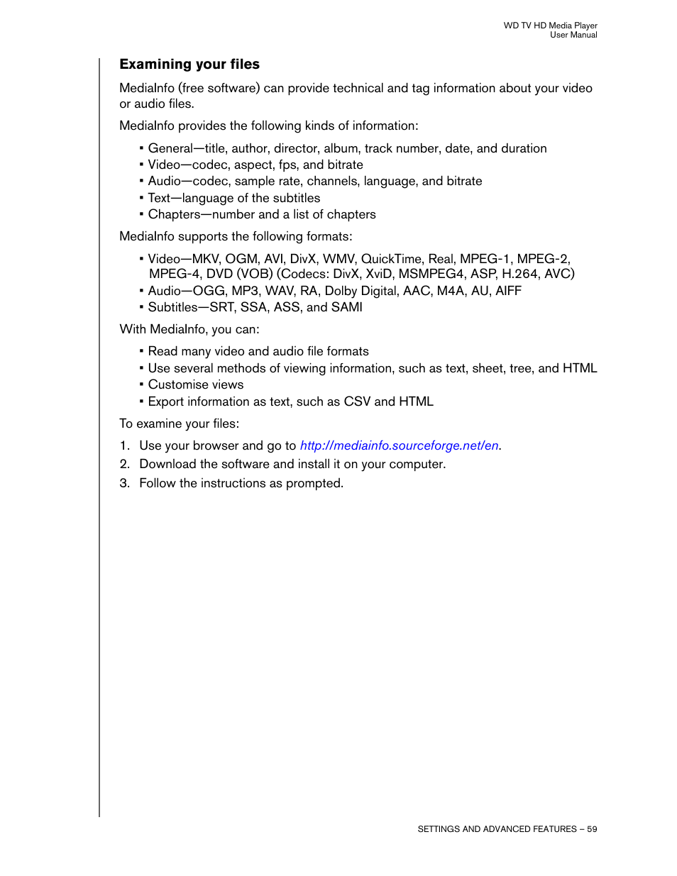Examining your files | Western Digital WD TV HD Media Player (Gen 1) User Manual User Manual | Page 62 / 81