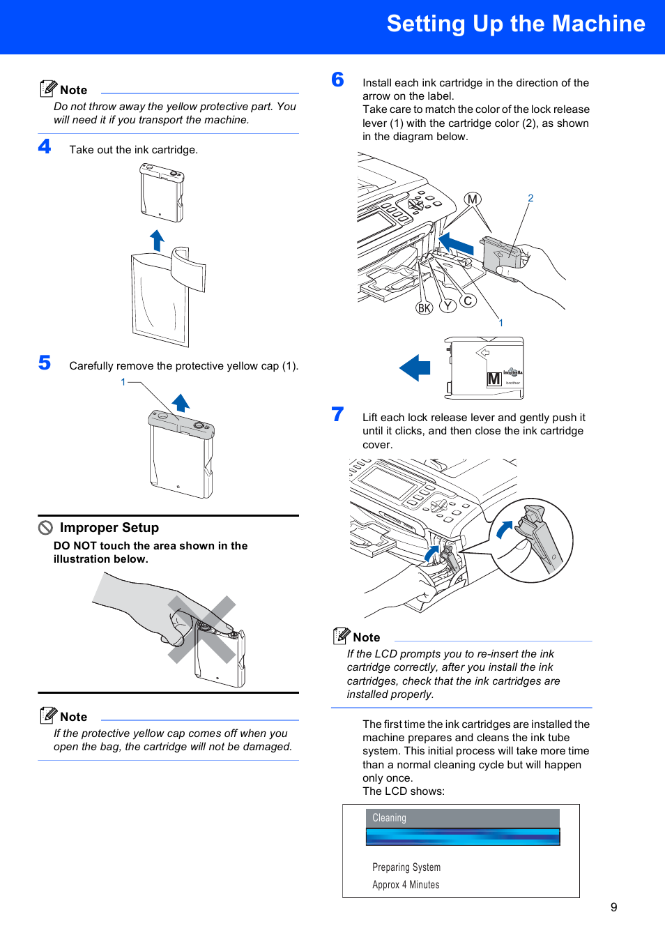 Setting up the machine, Improper setup | Brother MFC-685CW User Manual | Page 11 / 58