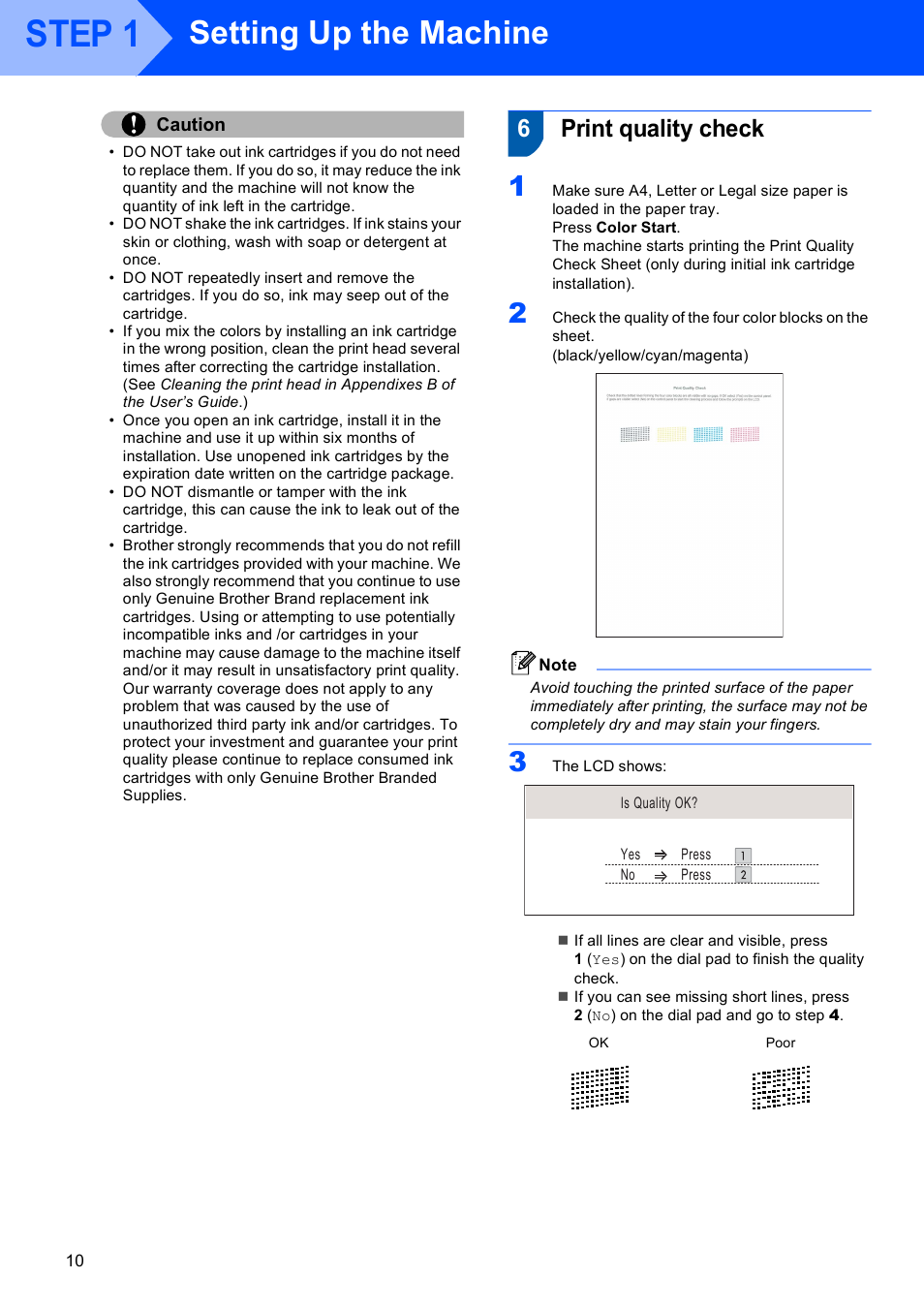 6 print quality check, Print quality check, Step 1 | Setting up the machine, 6print quality check | Brother MFC-685CW User Manual | Page 12 / 58