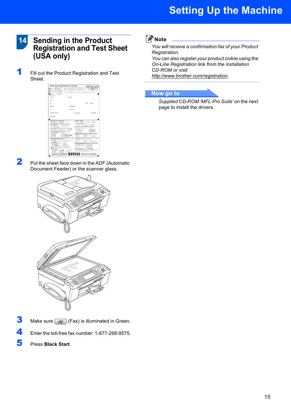 Setting up the machine | Brother MFC-685CW User Manual | Page 17 / 58