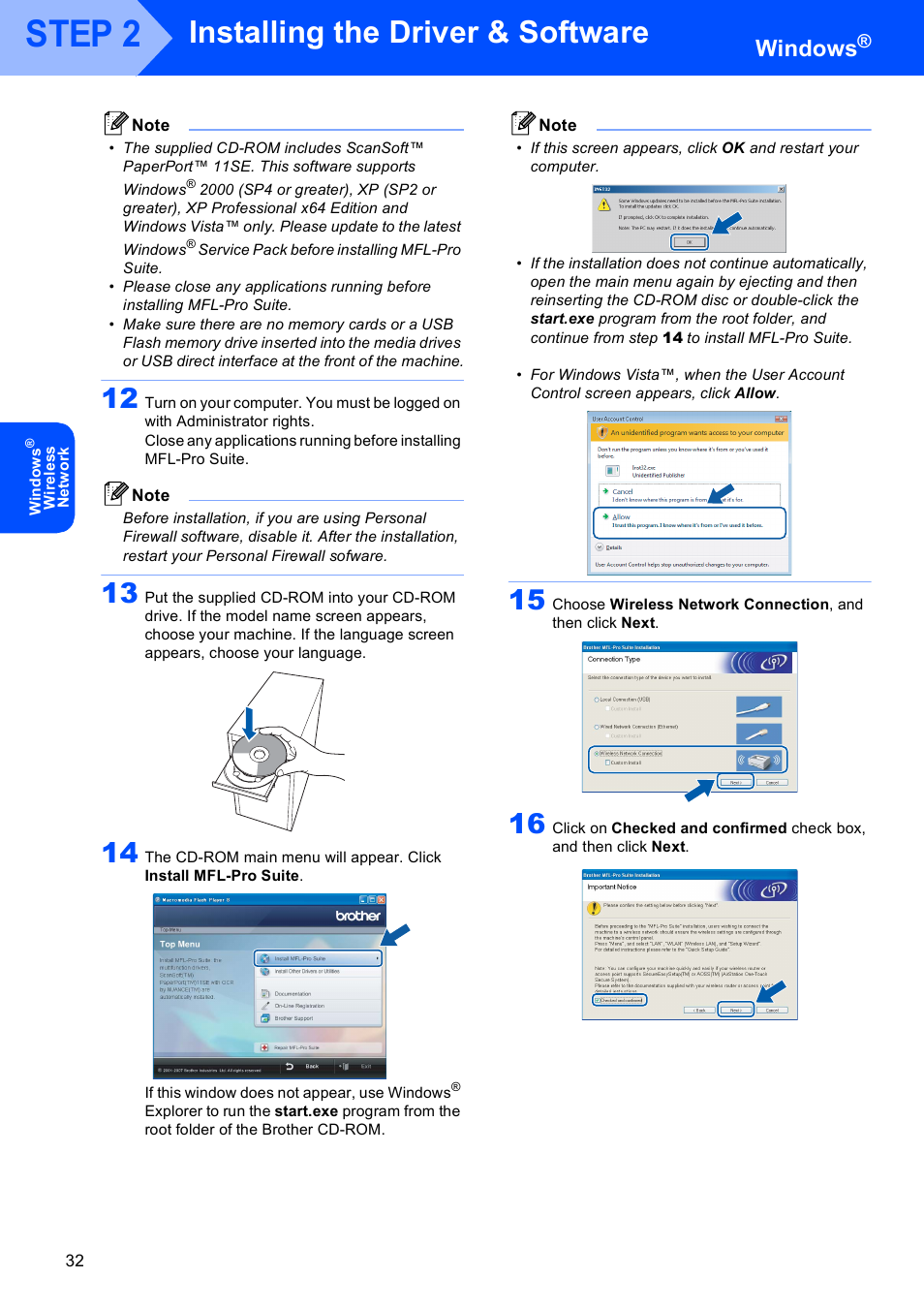 12 on, Step 2, Installing the driver & software | Windows | Brother MFC-685CW User Manual | Page 34 / 58