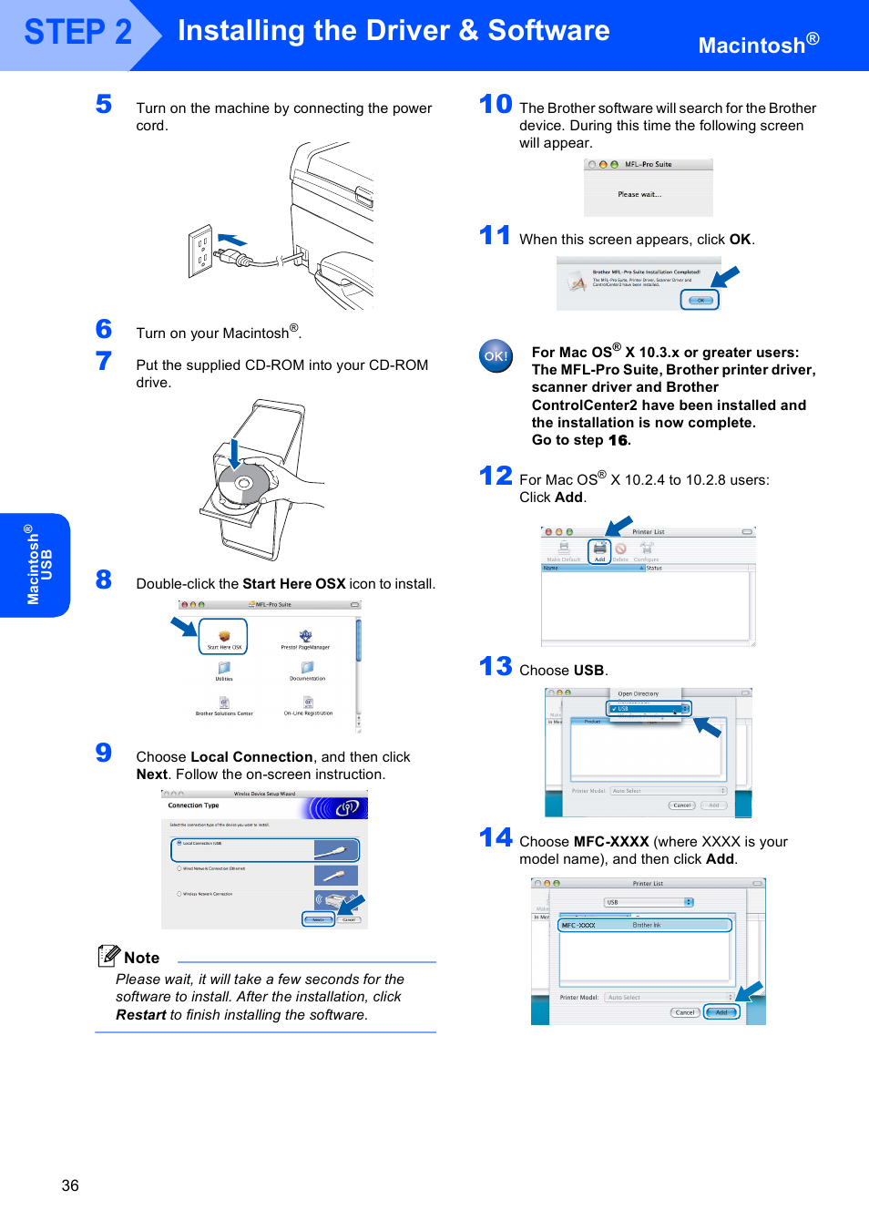 Step 2, Installing the driver & software, Macintosh | Brother MFC-685CW User Manual | Page 38 / 58