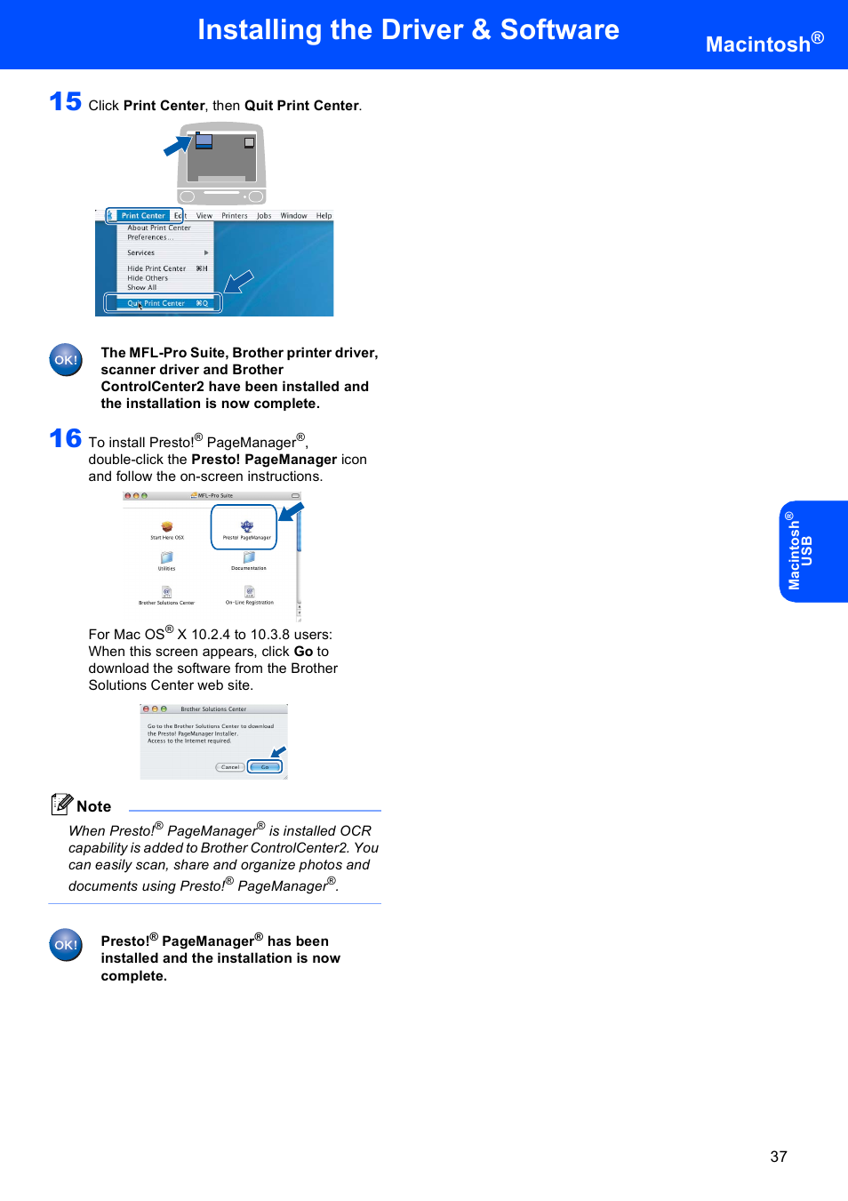 Installing the driver & software, Macintosh | Brother MFC-685CW User Manual | Page 39 / 58